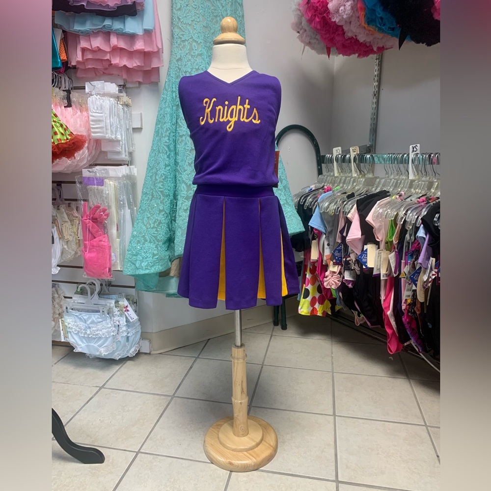 Kids Sz 14 Purple & Gold Knights Logo 1 Pc Cheerleader Jumper Uniform Dress NWT